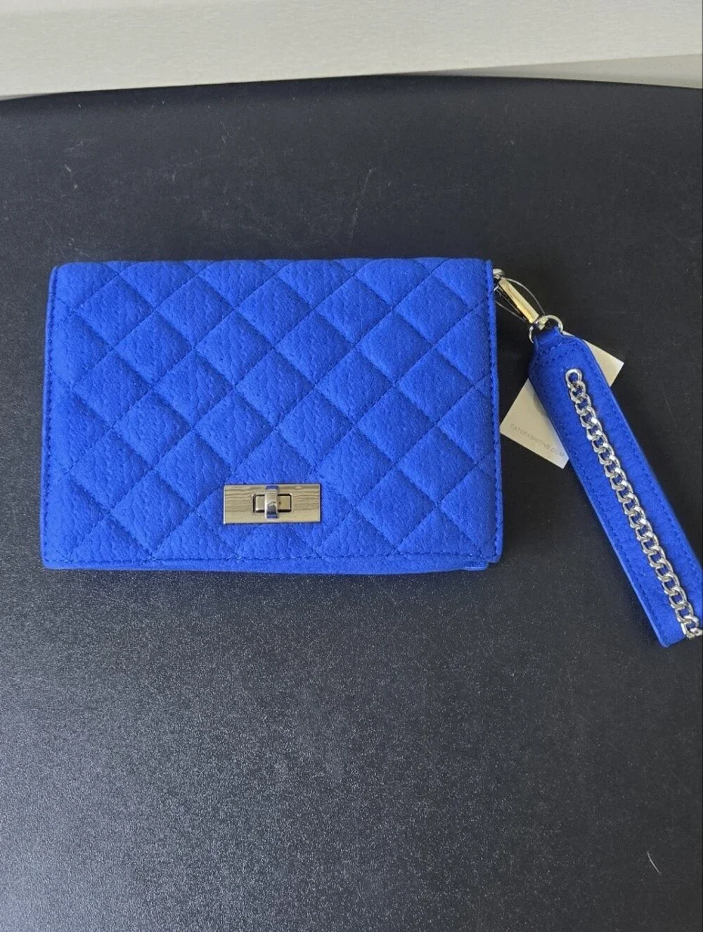Cato Quilted Royal Blue Wristlet Clutch with Chain Strap